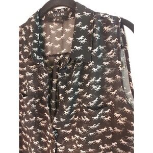 U2B Sheer Black Horse‎ Print Sleeveless Button up Blouse Sz XL/OX